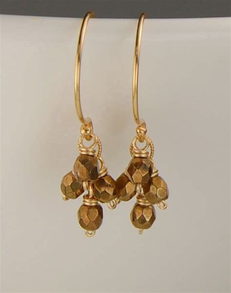Beaded Earrings Bronze Czech Glass Cluster Earrings Tiny Etsy