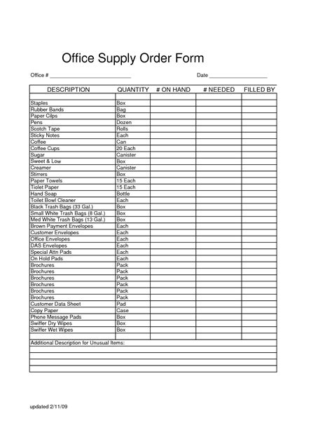 Office Supply List Template Excel Templates