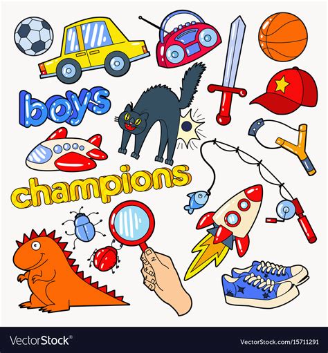 Boys Doodle With Toys And Funny Elements Vector Image