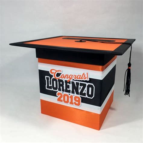 Small bucket or round cardboard craft box (i used an easter bucket that was on clearance for.09) score! Graduation Cap Card Box - Orange, Black | Graduation card ...