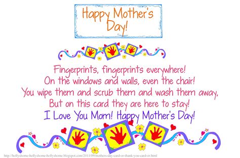 Hollyshome Church Fun A Fingerprint Mothers Day Card And Poem Or