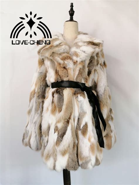 new genuine natural real rabbit fur coat with english collar women fashion long jacket ladies
