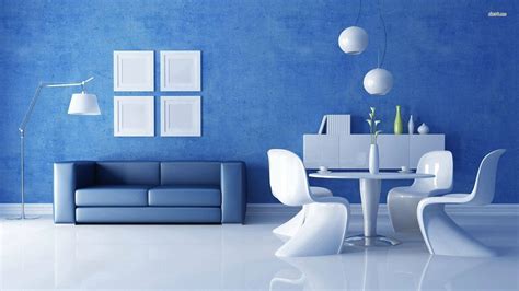 Download Elegant White And Blue Living Room Interior Wallpaper