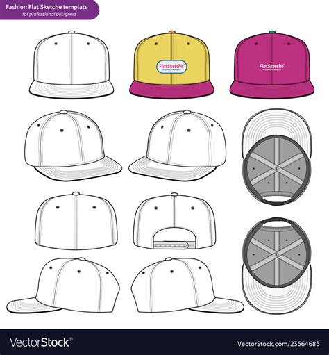 Snapback Fashion Flat Technical Drawing Template3 Vector Image