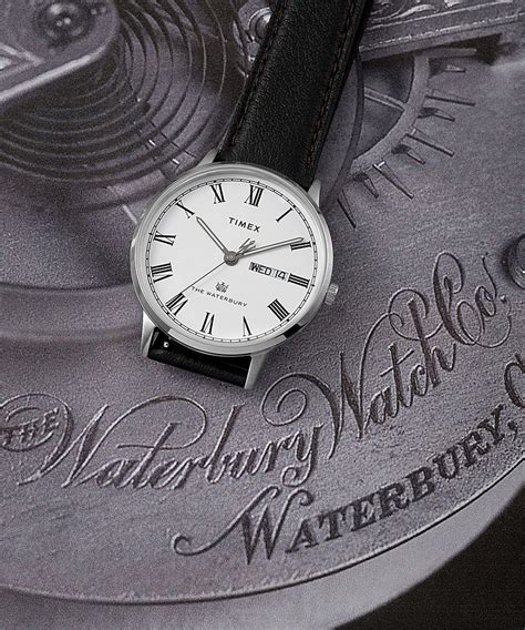Waterbury Classic Day Date With Roman Numerals Mm Leather Strap Watch