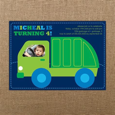 Garbage Truck Birthday Invitation Printable Boy Birthday Invitation