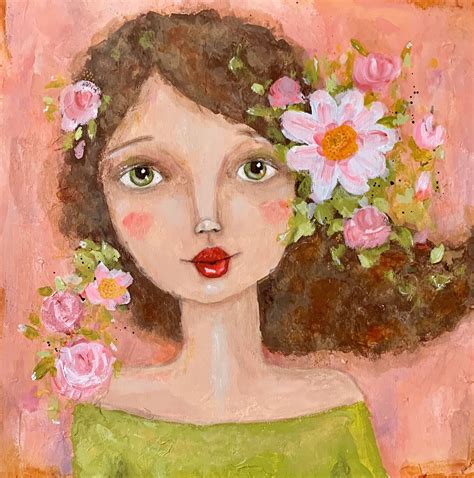 Acrylic Painting Flower Girl Whimsical Artwork Flower Painting Acrylic Painting Flowers