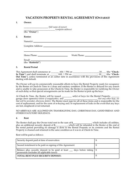 Ontario Vacation Property Rental Agreement Legal Forms And Business
