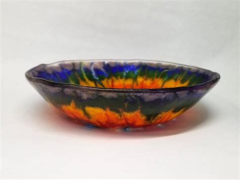 8 Inch Tie Dye Look Fused Glass Bowl Vivid Rainbow Colors N Seeds Glassworks