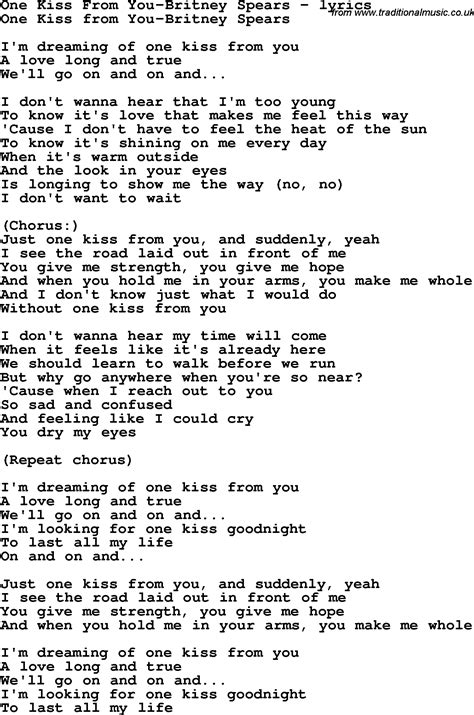 Love Song Lyrics for:One Kiss From You-Britney Spears