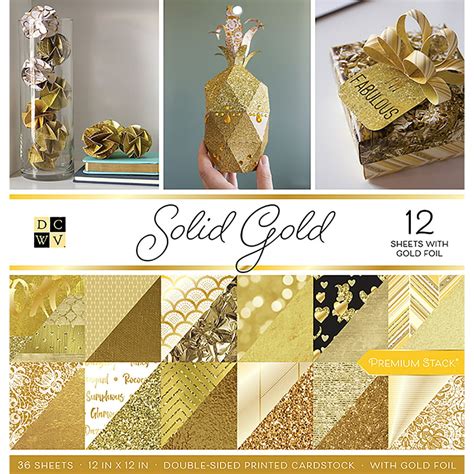 Dcwv Double Sided Cardstock Stack 12x12 36pkg Solid Gold Wgold Foil