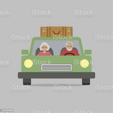yaşlı bir adam ve yaşlı bir kadın yeşil bir arabada stok vektör sanatı and adamlar‘nin daha fazla
