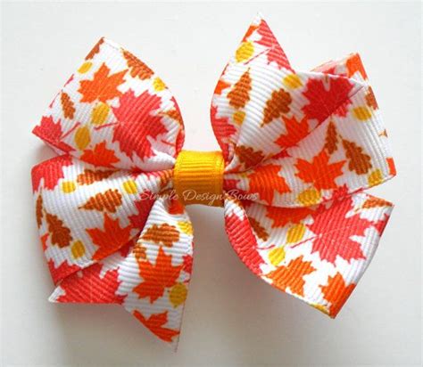 Fall Hair Bow Medium Pinwheel Bow Fall Leaves Hair Bow Red Orange Yellow Brown Bow