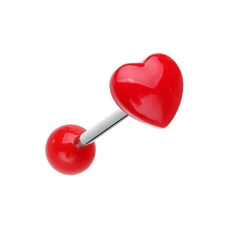 red puffy heart acrylic barbell tongue ring rebel bod