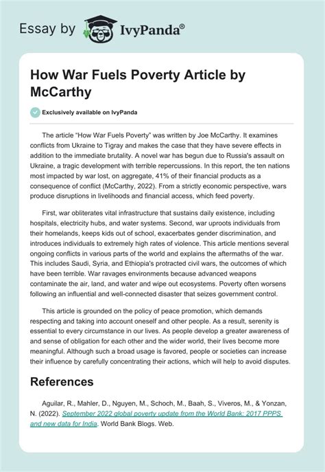 How War Fuels Poverty Article By McCarthy 276 Words Report Example