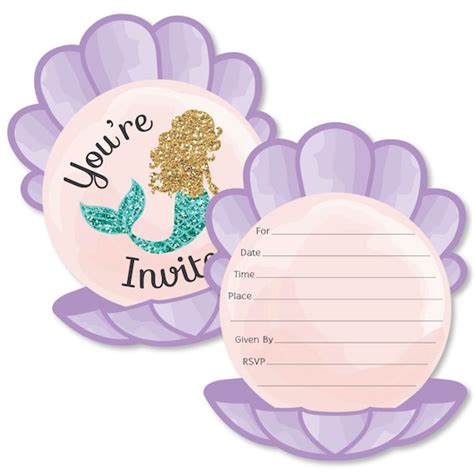 Lets Be Mermaids Shaped Fill In Invitations Under The Sea Party