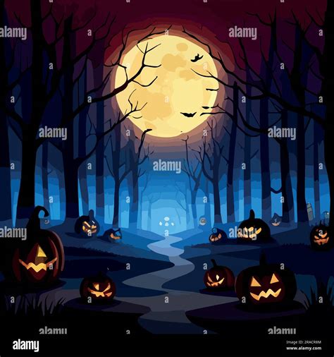 Halloween Spooky Background Scary Pumpkins Scene Scary Creepy Forest