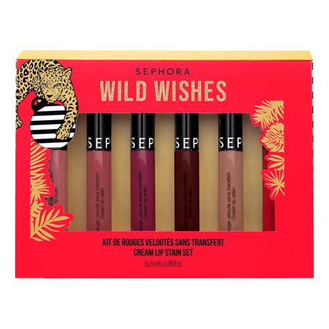 Wild Wishes Cream Lip Stain Kit 6 Transfer Proof Velvet Red Lipsticks