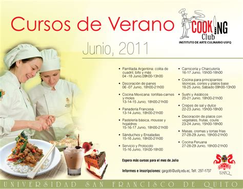 No hay mejor manera de aprovechar el como arte, cultura, historia, vocabulario para negocios, cocina, periodismo, marketing, entre muchos otros. Cooking Club USFQ: Cursos de Verano en Instituto de Arte ...