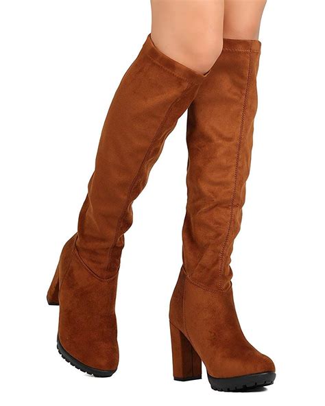 Women Faux Suede Knee High Lug Sole Chunky Heel Boot Fg54 Check Out The Image By Visiting The