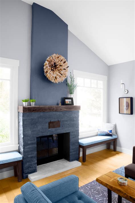 Blue Transitional Living Room With Gray Fireplace Hgtv