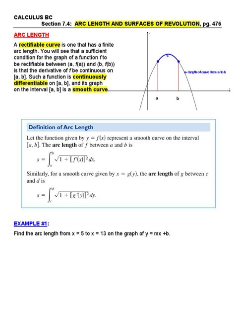 Arc Length Calculus Bc Section 74 Arc Length And Surfaces Of