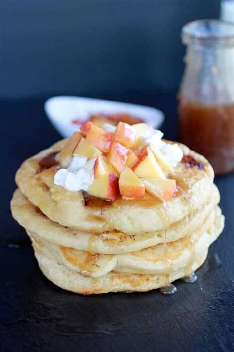 bourbon peaches and coconut cream pancakes with bourbon cream syrup half baked harvest