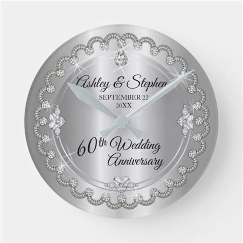 Elegant Diamond Jubilee 60th Wedding Anniversary Round Clock 15th