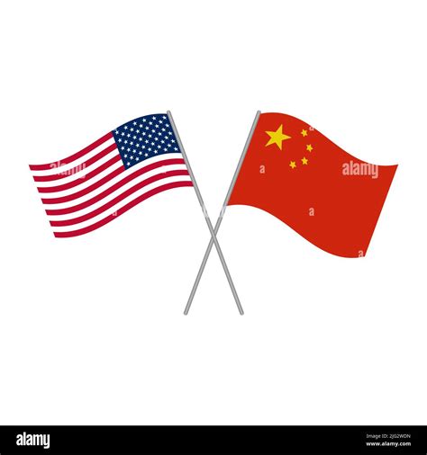 Chinese And American Flags Vector Isolated On White Background Stock