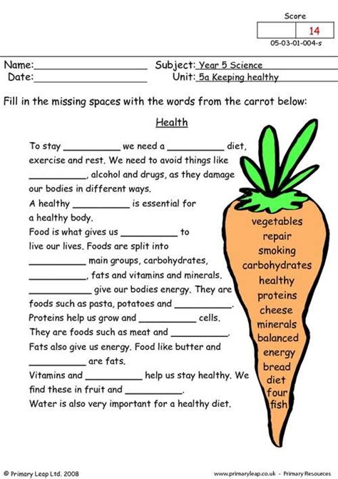 Science Health Worksheet Health Keeping Healthy Nutrition Education