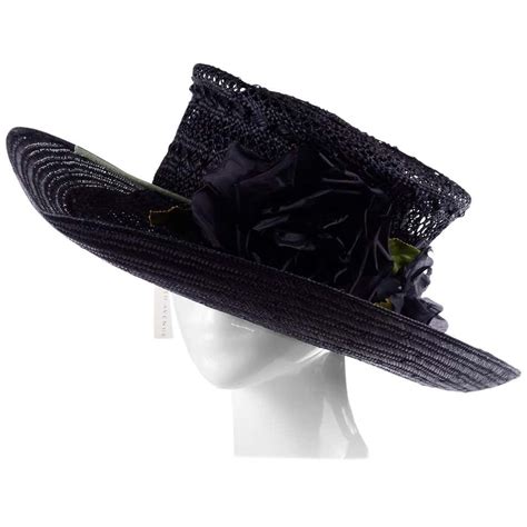 Deadstock Saks Fifth Avenue Vintage Black Straw Upturned Brim Hat New