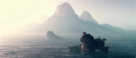 Wallpaper Mountains Digital Art Sea 3d Render Iceberg Mist