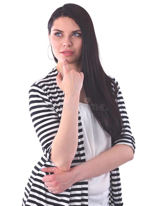 Beautiful Young Woman Standing Isolated Against White Background Stock