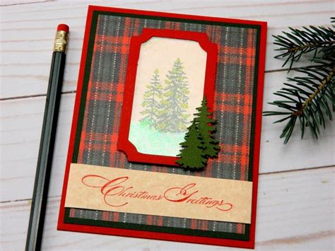 Christmas Shaker Cards Pine Tree Card Red And Green Plaid Etsy