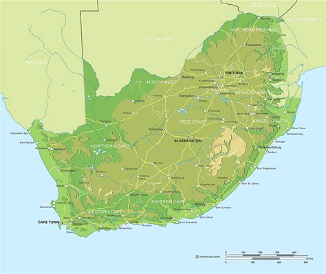 Carte Routes Et Relief Afrique Du Sud