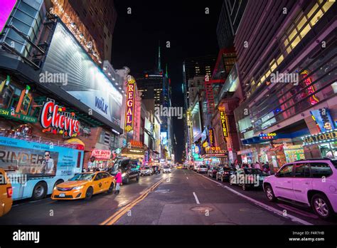 Night Time On 42nd Street Midtown Manhattan New York City Usa Stock