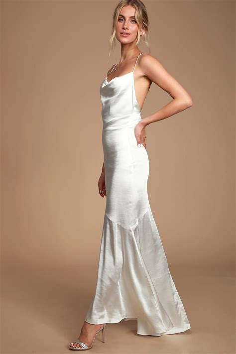 Aisle White Satin Cowl Neck Maxi Dress Cowl Wedding Dress Slip