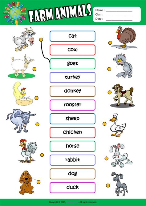 Farm Animals Matching Exercise Worksheet Par Mem Fichier Pdf