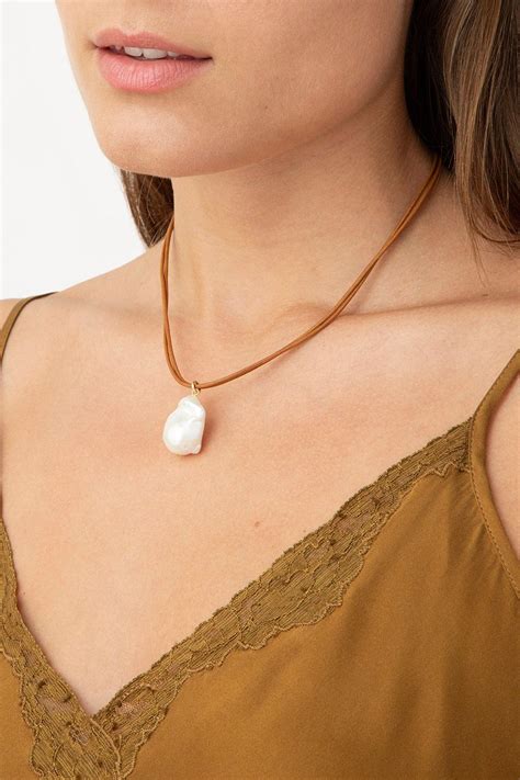 White Baroque Pearl On Leather Cord Necklace Chan Luu