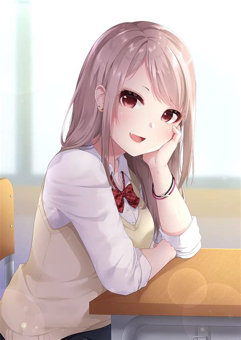 Anime Girl Wink Cherry Blossom Cute School Uniform Smiling Anime