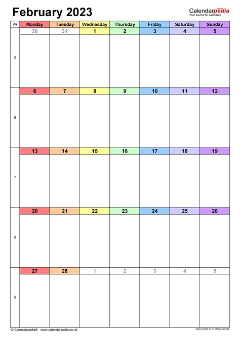 Calendar February 2023 Uk With Excel Word And Pdf Templates