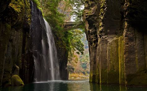 Waterfall And Gorge In Japan Hd Wallpaper Background Image