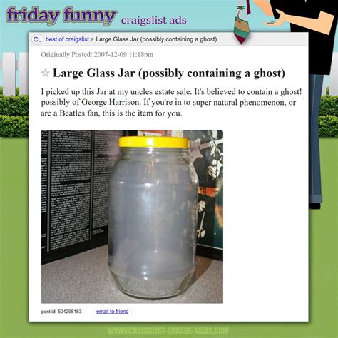 Funny Craigslist Ads Ghost Of Garage Sales Past Funny Craigslist Ads Friday Humor Ads