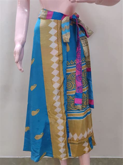 Vintage Silk Sari Reversible Long Skirt2 Layer Magic Wrap Etsy Uk
