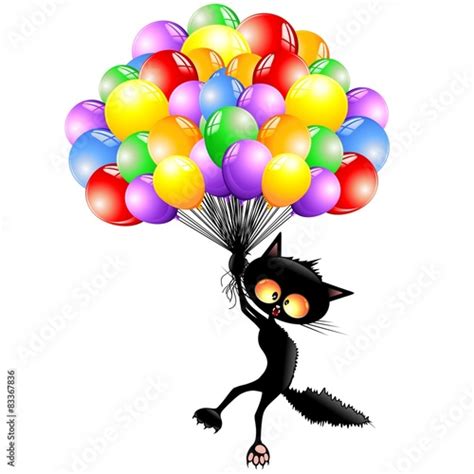 Cat Cartoon Flying With Balloons Stock Vector Adobe Stock
