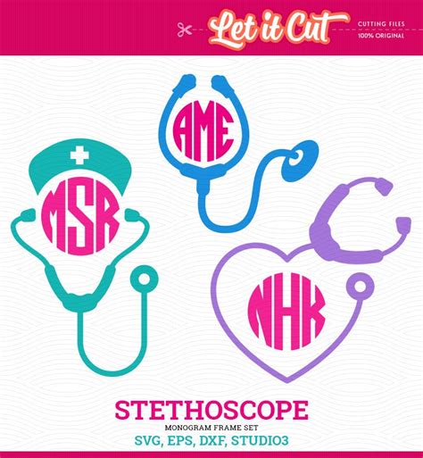 Stethoscope Medical Monogram Frames Svg Eps Dxf Studio3 Etsy