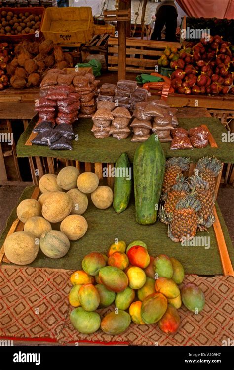 Fruit And Vegetable Vendor Selling Papayas Mangoes Melons Floating