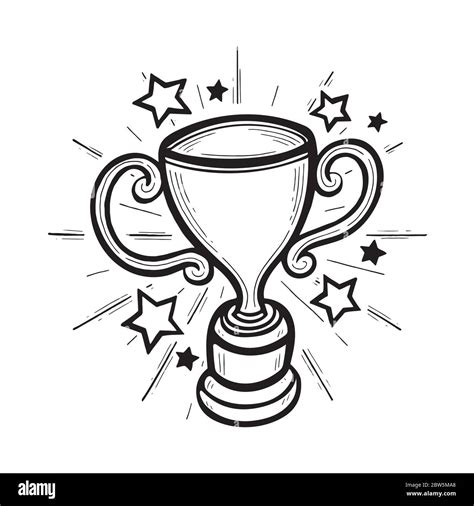 Winner Cup Sketch Drawing Hand Drawn Trophy Vector Illustration Stock