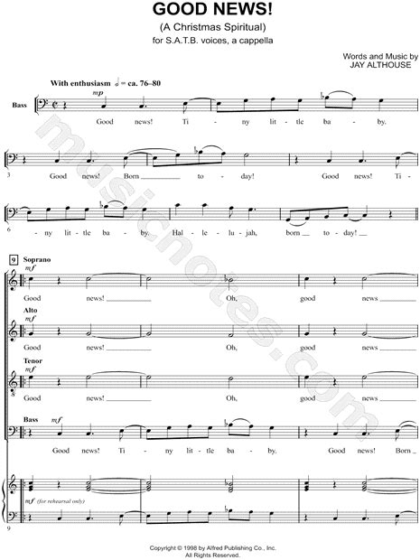 Jay Althouse Good News Satb Choir Piano Choral Sheet Music In C
