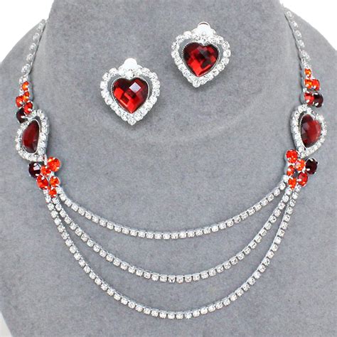 Silver Tone Rhinestone Necklace And Earring Set Pageant Prom Wedding